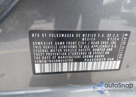 2024 Volkswagen Jetta 1.5T Se z USA, uszkodzony, nr VIN 3VWEM7BU3RM040700